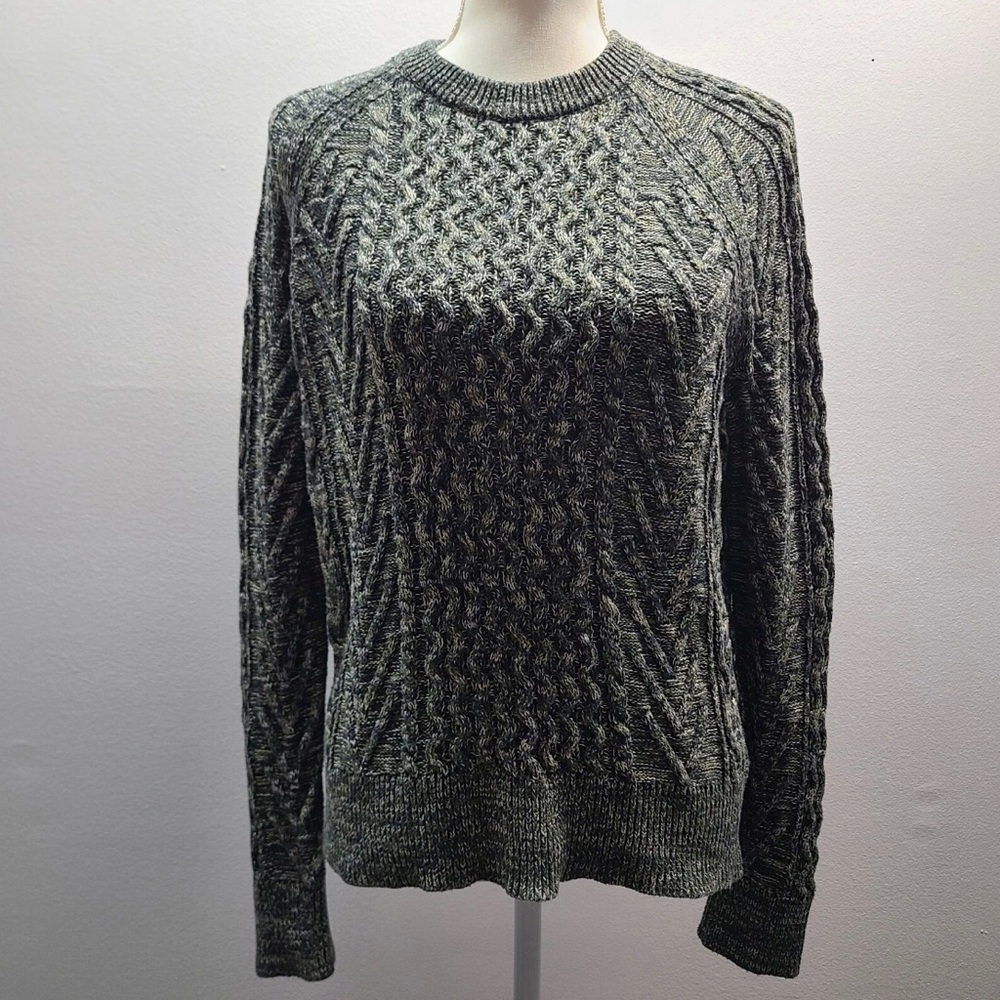 GAP Green Grey Cable Knit Fisherman Cotton Sweater